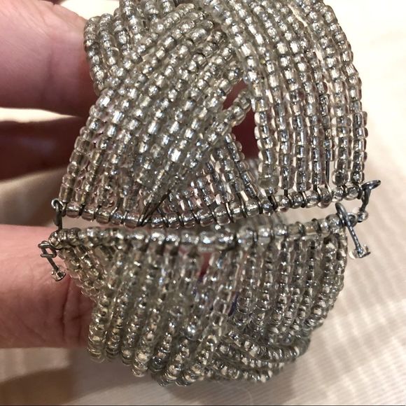 Silver Seed Bead Cuff Bracelet - Picture 9 of 13